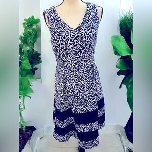 Blooming Rose Sleeveless Vneck Navy & White summer Dress Sz M